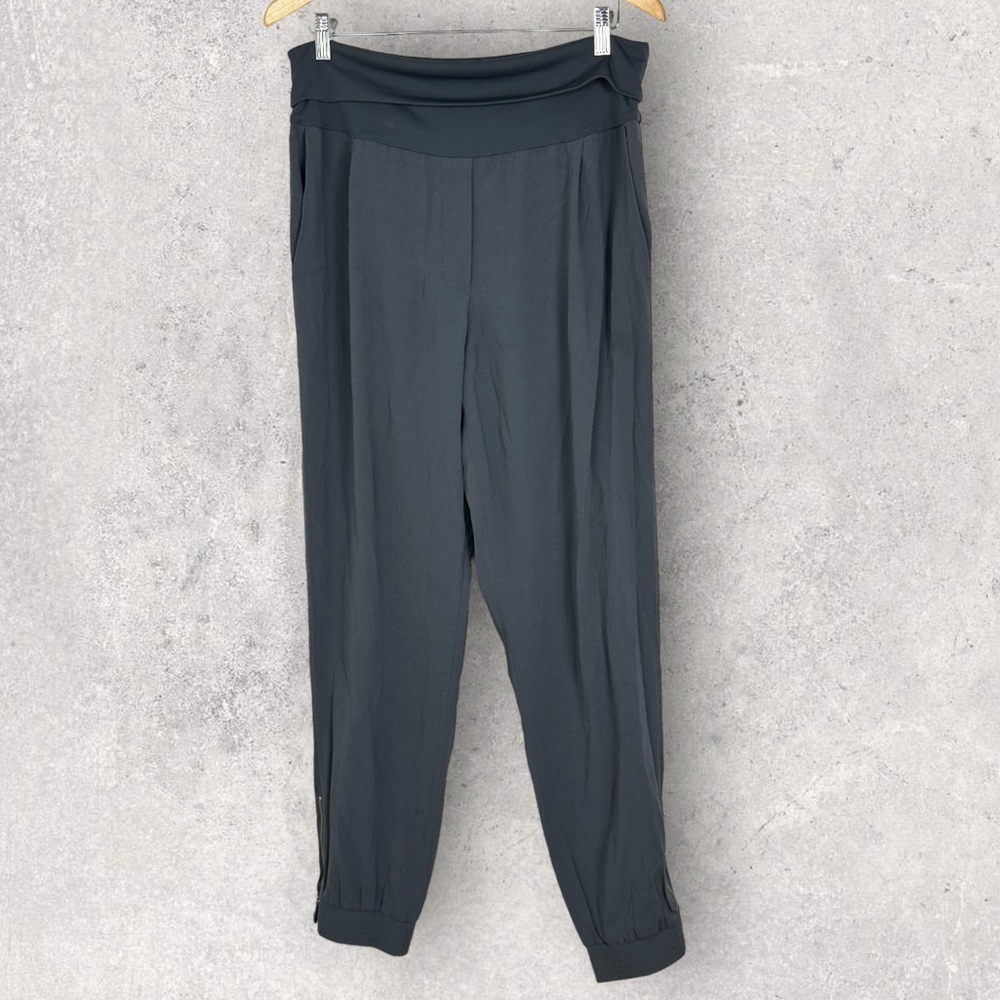 Aritzia Wilfred Grey Crepe Joggers Size Large Pants Satin Stripe Foldover Casual